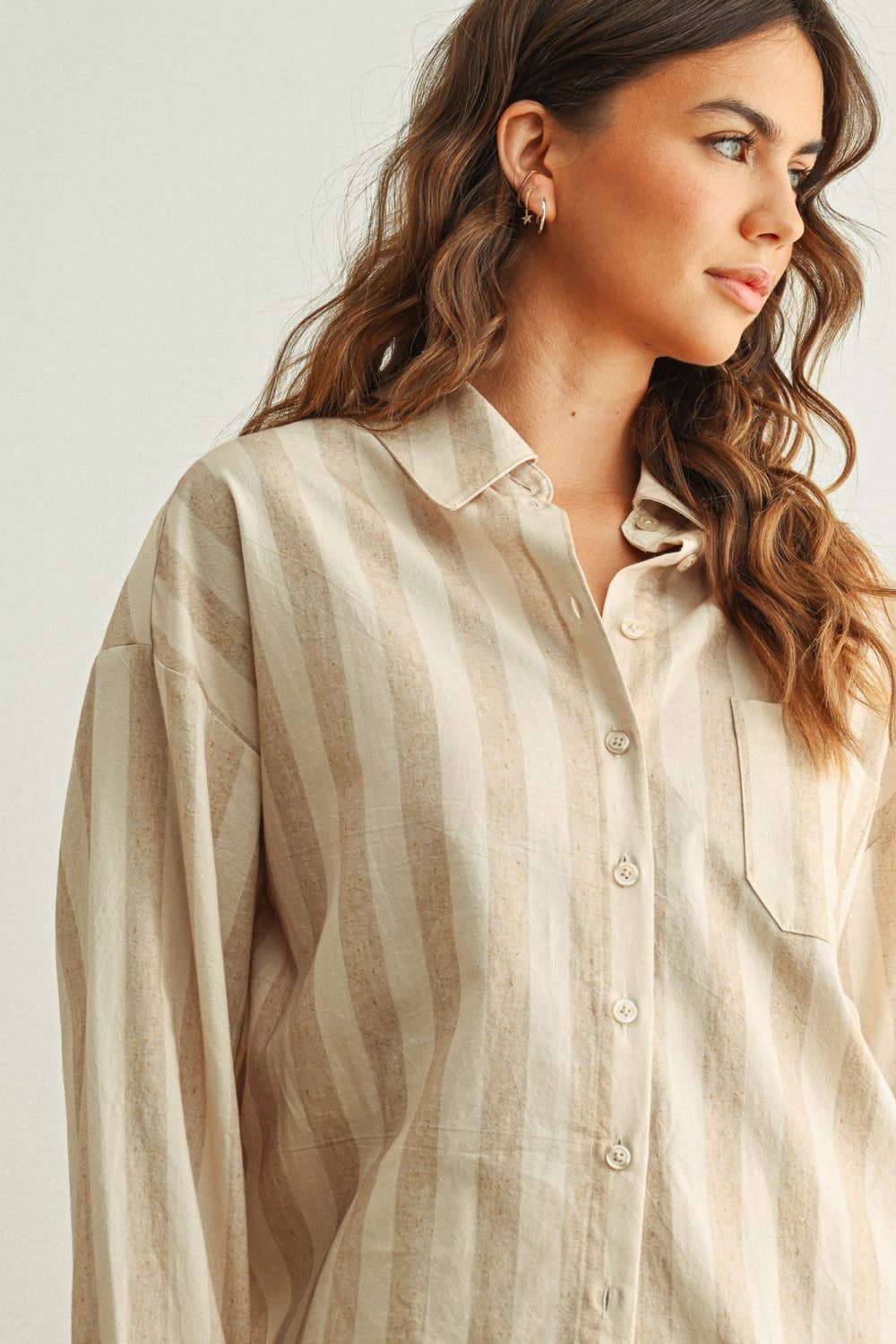 Oatmeal Stripe Button Front