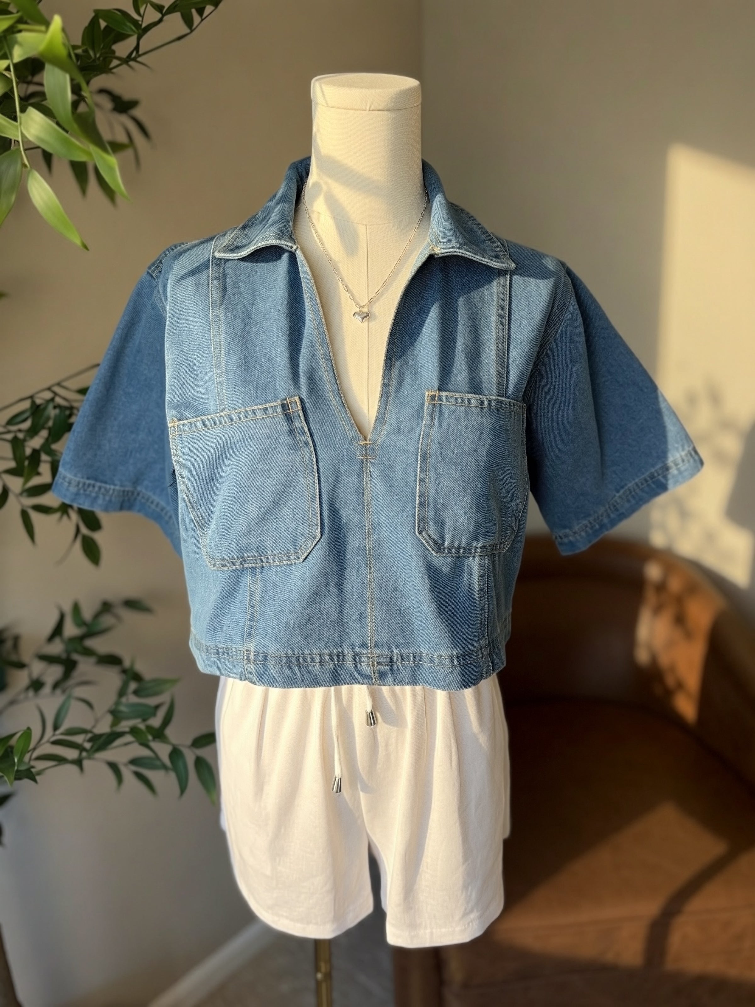 Baby Blue Denim Crop