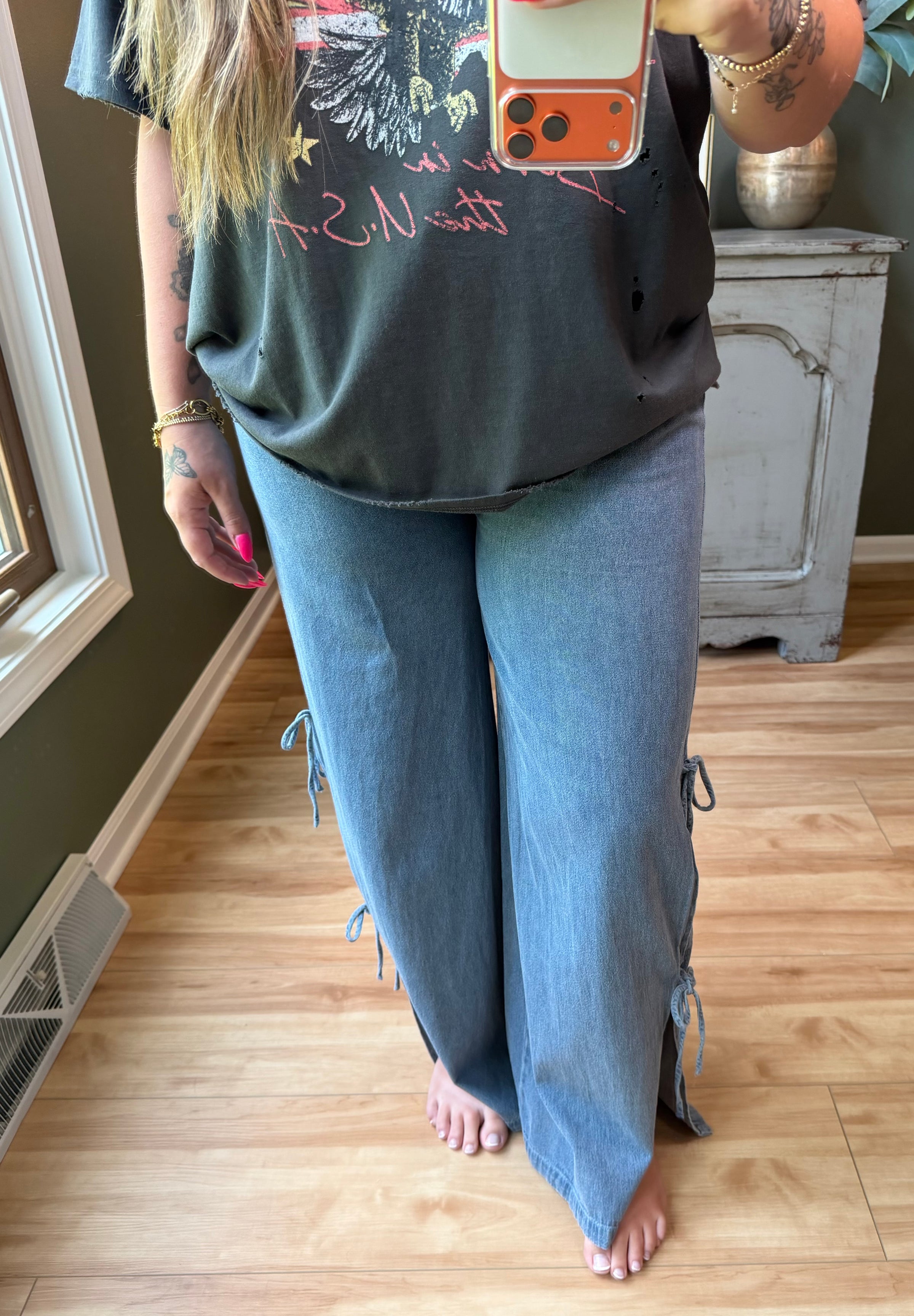 Side Tie Denim Pant