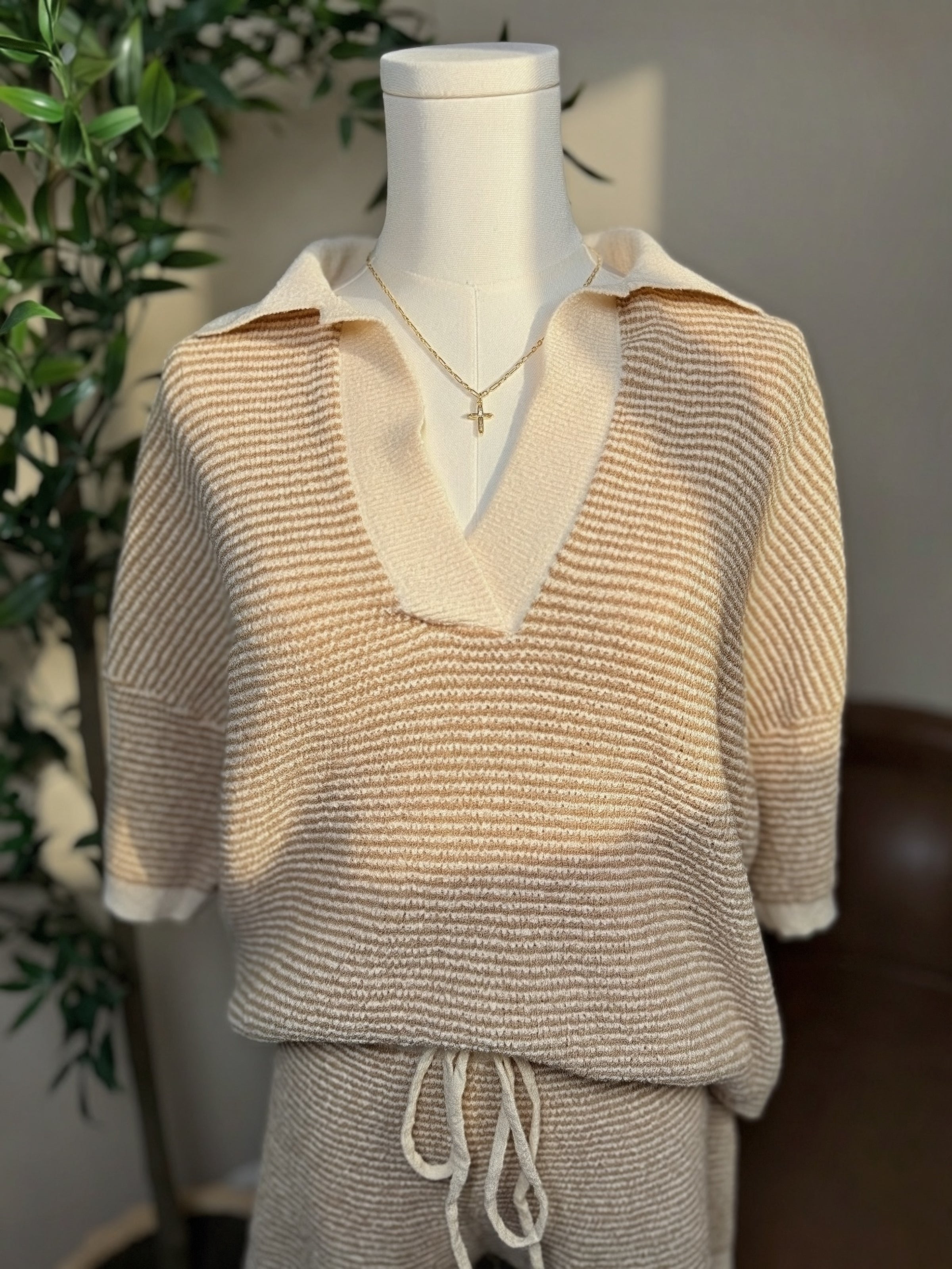 Sand Split-Neck Top