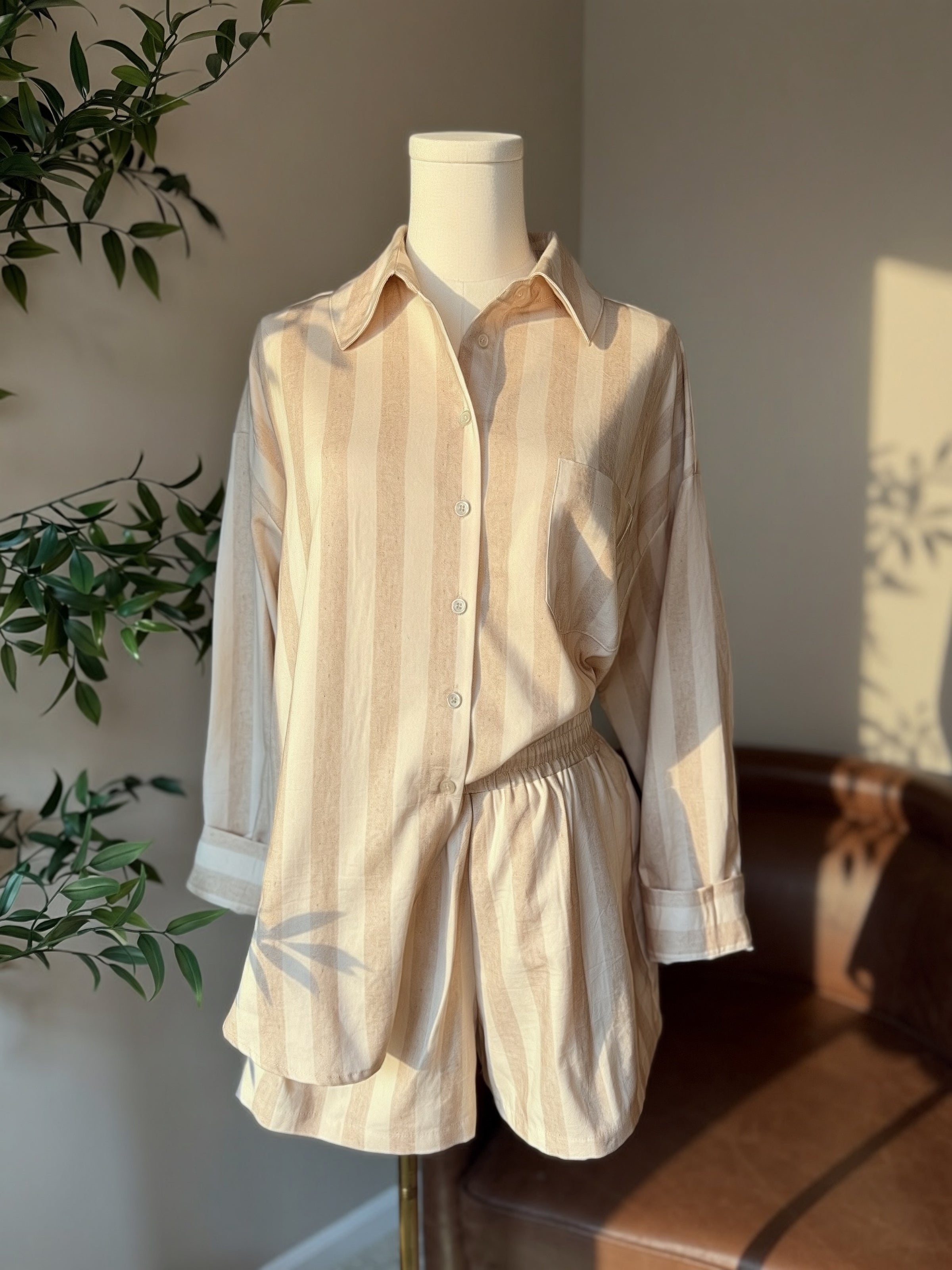Oatmeal Stripe Button Front